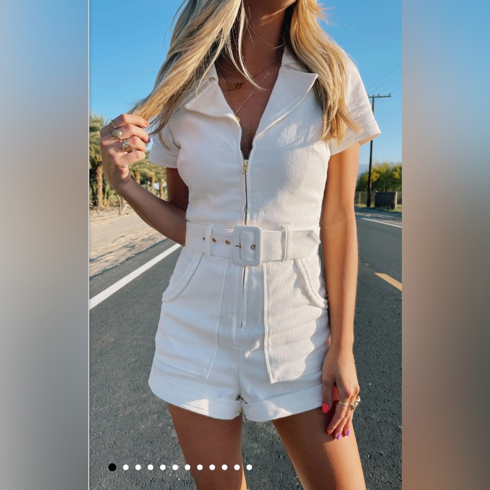 Show Me Your Mumu White Denim Outlaw Romper (XS)